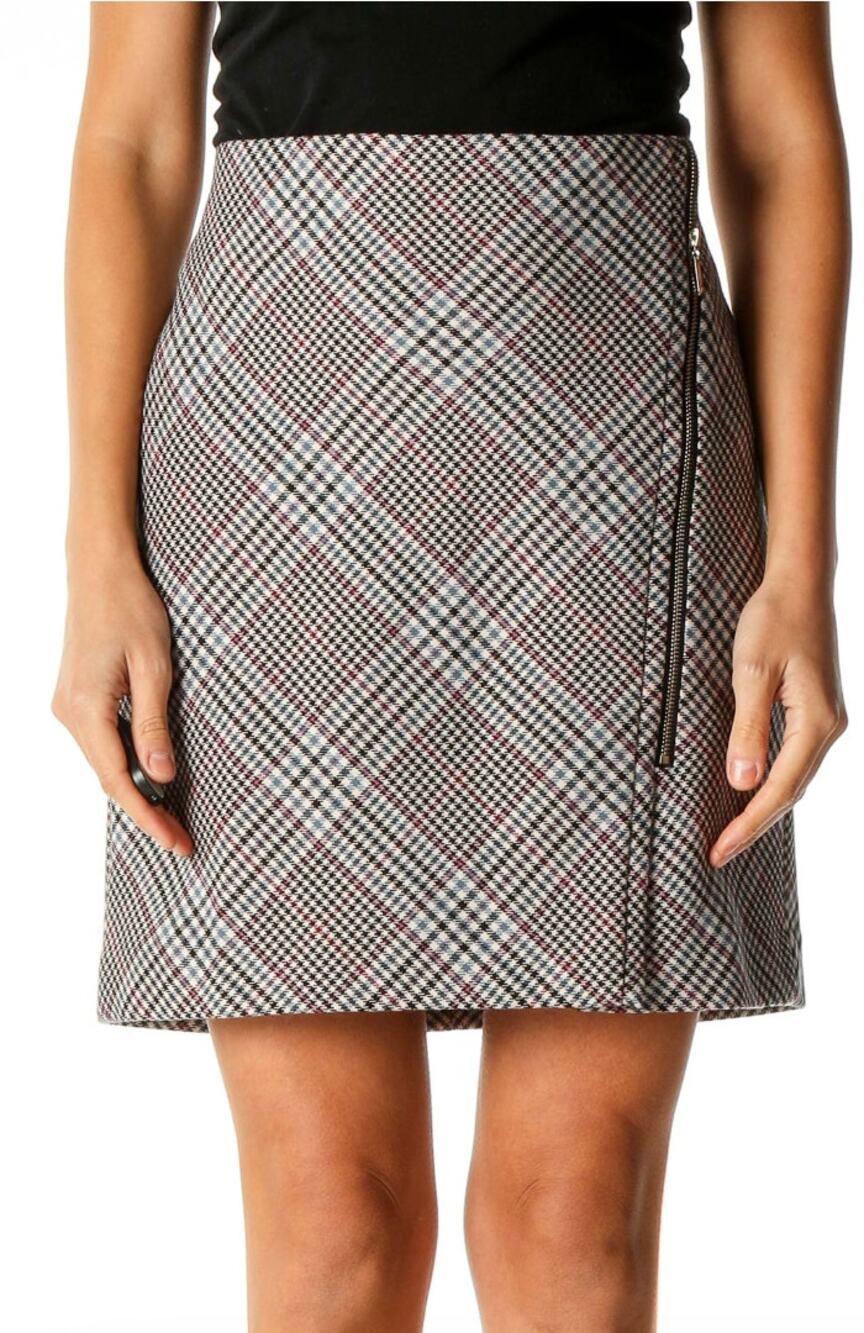 WHITE HOUSE BLACK MARKET Houndstooth Plaid Zipper A-Line Skirt // 6